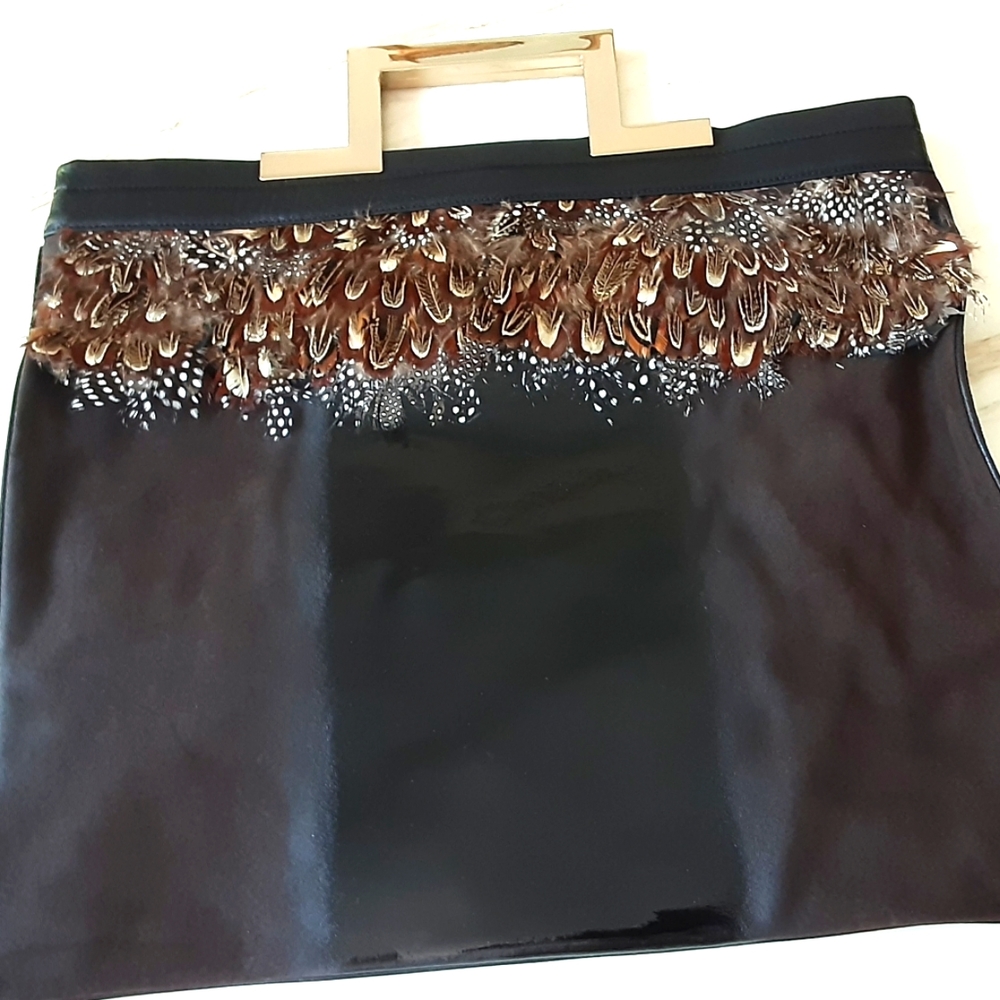 TRE VERO Exotic Feathers Leather Suede Chocolate Briefcase Tote NWT -Vtg